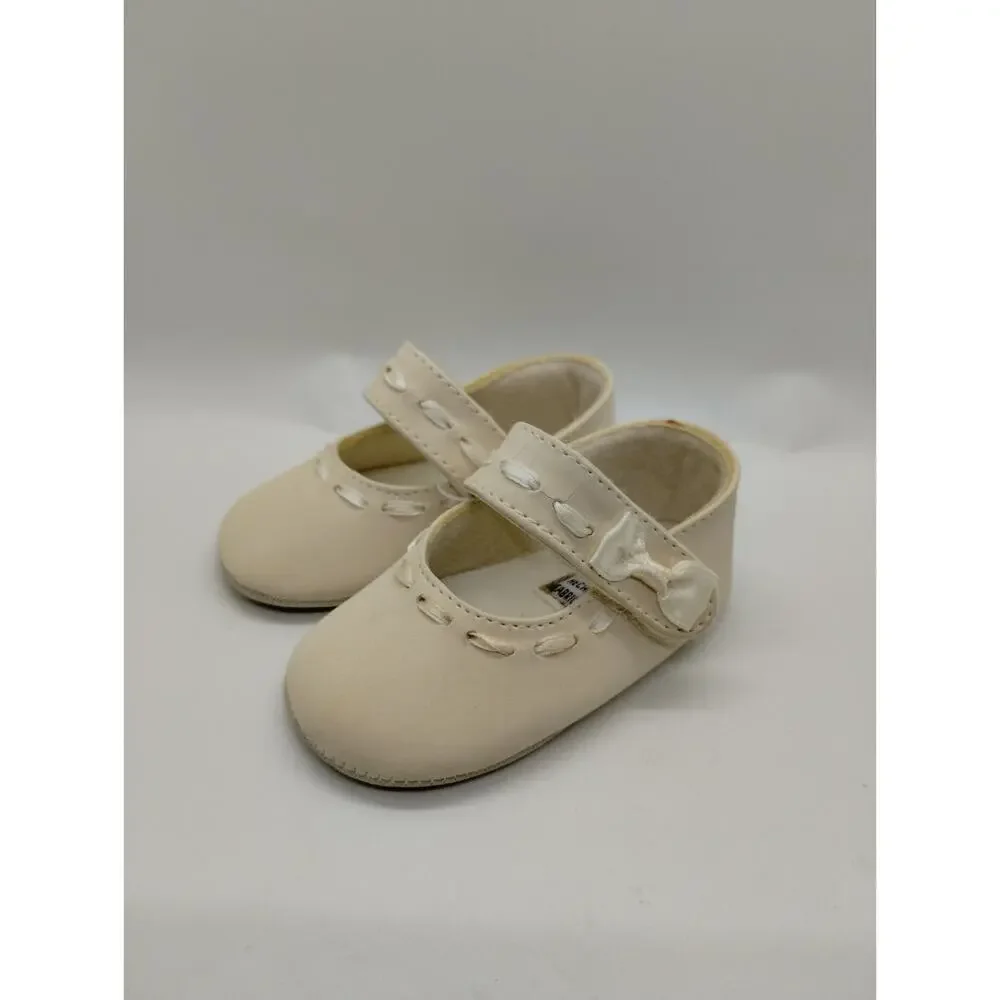 Vintage Gold Bug Infant Baby Dress Booties Shoes - Size 1 - Cracking - Doll Shoe